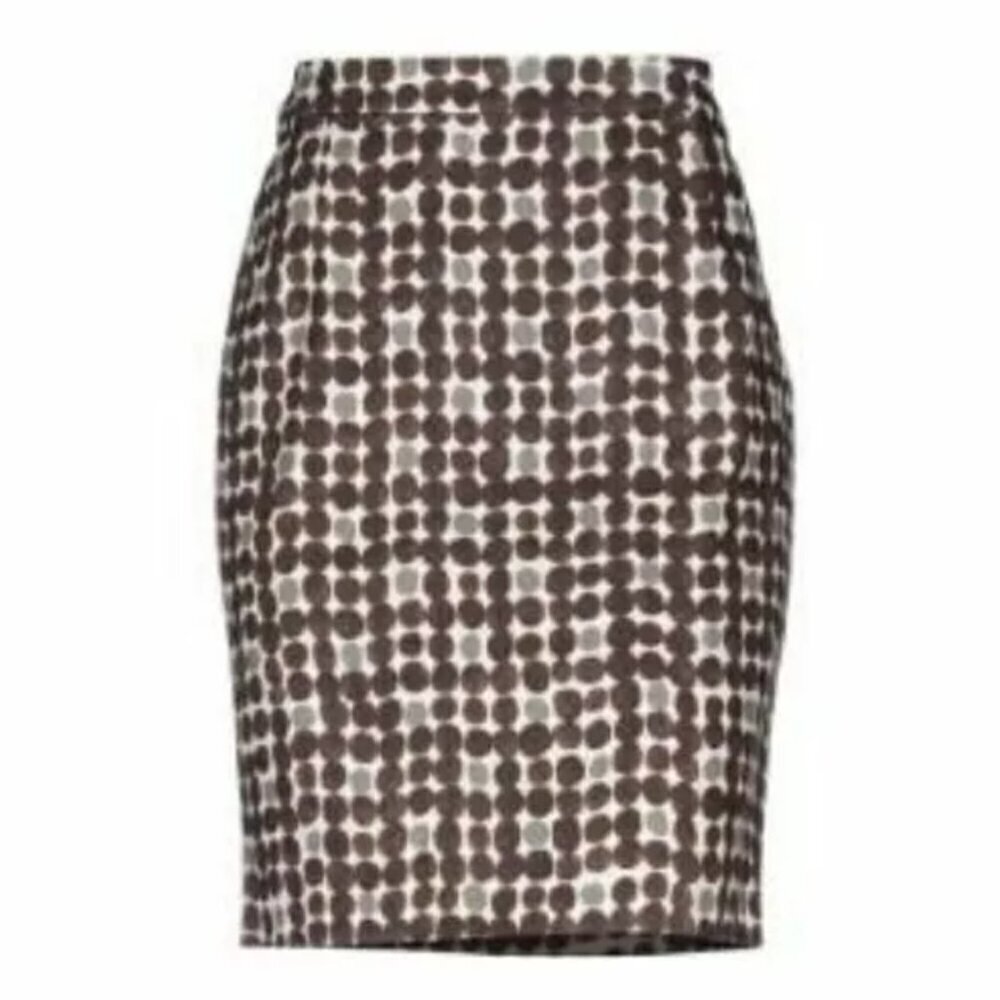 Max Mara Weekend Pencil Skirt 14 Brown Stretch Short Cotton Dot Zip Straight
